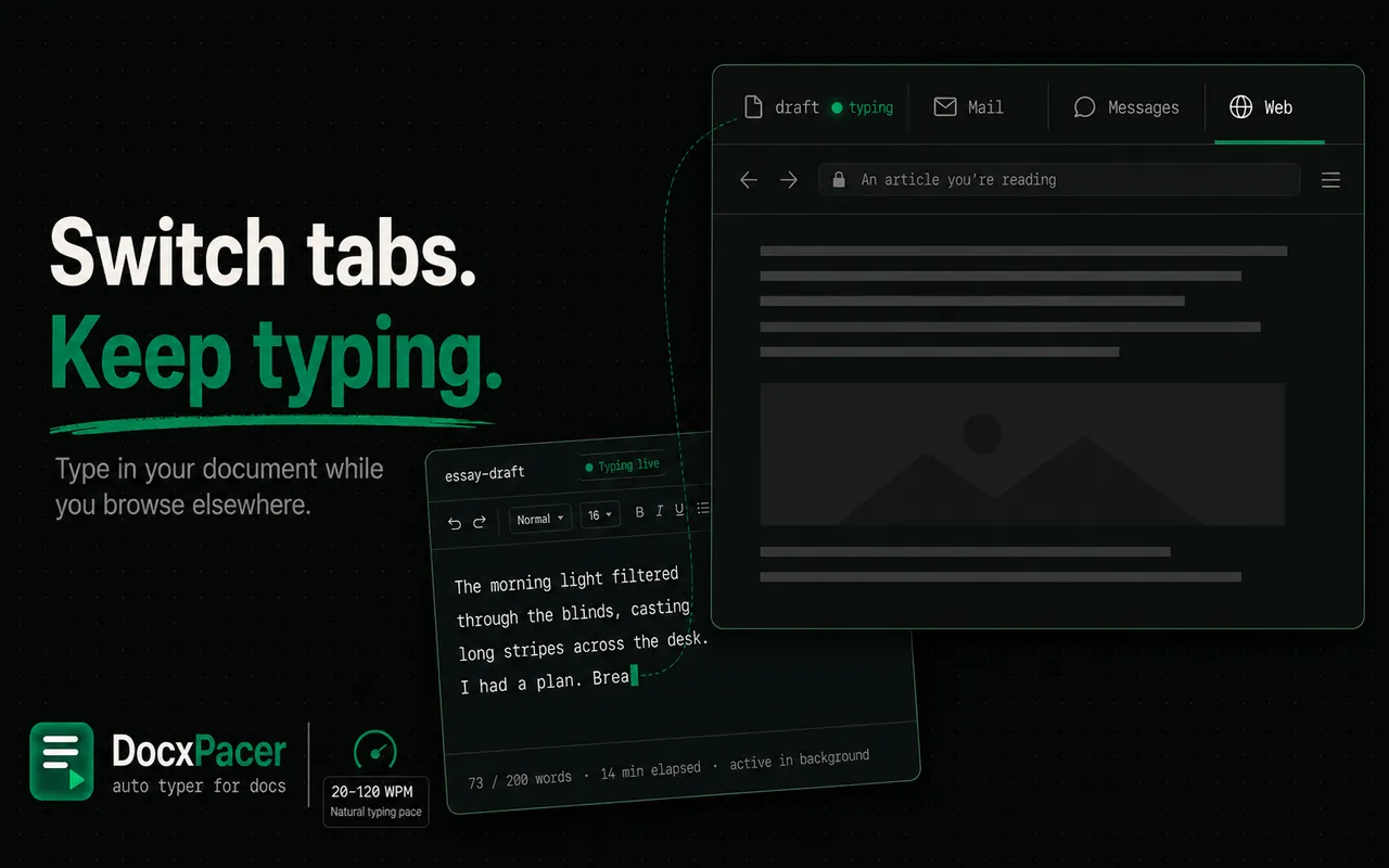A tab strip showing the document tab typing in the background while another tab is active.